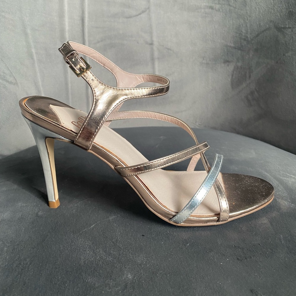 FAITH Metallic Rose Gold Silver Strappy Leather wedding guest Sandals 39 NEW!